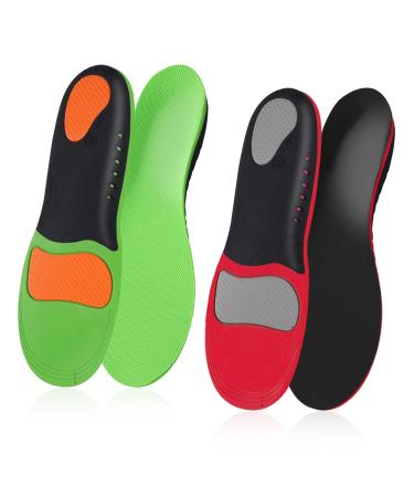 2 Pairs Plantar Fasciitis Insoles Arch Support Inserts Work Boot Insoles for Men Women Walking Running Foot Pain Relief High Arch Support Insoles  Shoe Inserts for Flat Feet (XS(35-37)  Green+Black) XS(35-37) Scalable Gr...