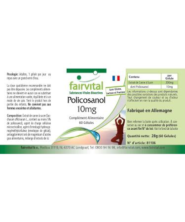 Fairvital | Policosanol 10mg - 2 months - VEGAN - High dosed - 60 capsules - Buy Online on GoSupps.com