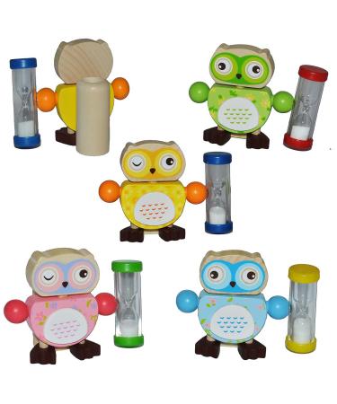 Toothbrush/toothbrush holder - owl with hourglass for boys - wooden owls for the toothbrush children/for brushing your teeth for 3 minutes 1 piece for boys