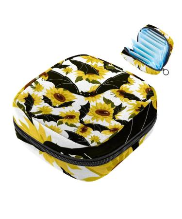 MUOOUM Sunflower Bats Pattern Sanitary Napkin Storage Bag Portable Period Bag for Women Teen Girls Menstrual Cup Pouch Nursing Pad Holder Multi-colored 10