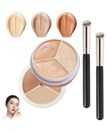 Color Concealer Moisturizing & Long-lasting Makeup To Face Sculpting Tricolor Concealer Repair and Cover Facial Spots Acne with Concealer Brush Tri-Color Concealer with Brush