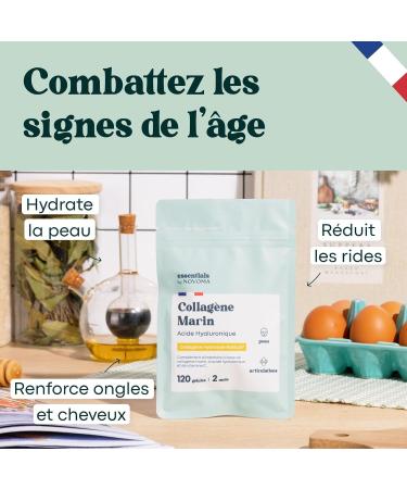 Marine Collagen + Hyaluronic Acid Hydrated Skin and Strong Joints 2 Months Cure 120 Capsules Hydrolyzed Collagen Type 1 Naticol With Vitamin C Made in France by Novoma - Buy Online on GoSupps.com