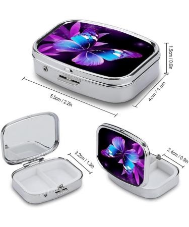 Buy Decorative Blue Purple Butterfly Print Pill Box - 2 Compartment Portable Medicine Organizer for Pocket or Purse | International Shipping Available - Buy Online on GoSupps.com