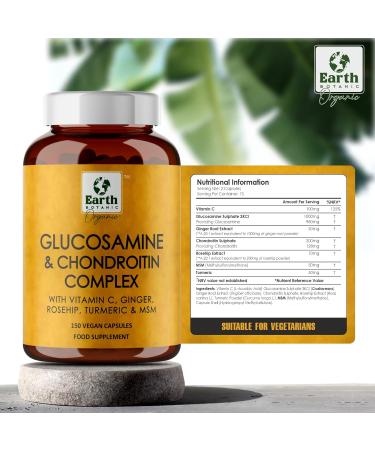 Earth BOTANIC Organic Glucosamine and Chondroitin Complex - 150 High Strength Capsules with MSM, Vitamin C, Ginger, Rosehip & Turmeric - Joint Care Supplements (Non-GMO, Gluten-Free) - Buy Online on GoSupps.com