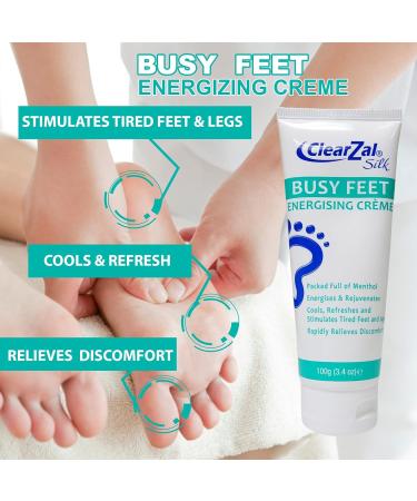 Clearzal Busy Feet Cooling Energizing Foot Cream with Menthol - Pain Relief for Tired Achy Feet - Refreshes, Rejuvenates, and Helps with Neuropathy - 3.4 oz - Buy Online on GoSupps.com