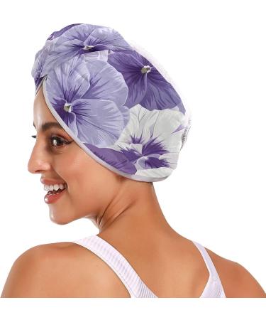 Super Absorbent White Violet Pansy Flowers Hair Towel 2 Pack - Quick Dry Hair Turbans & Twisty Wraps for Women & Girls - Buy Online on GoSupps.com