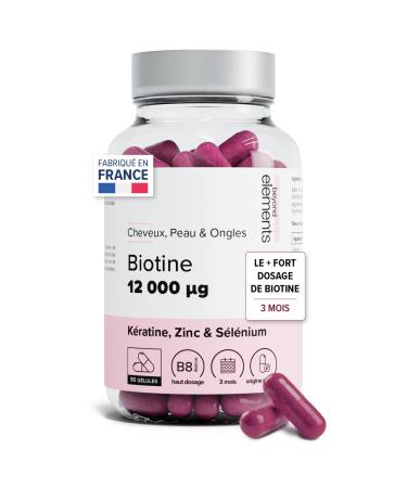 Biotine 12 000 g Haut Dosage Avec Keratine Selenium & Zinc - Pousse Cheveux Peau & Ongles - Cure 3 Mois - 90 G lules V g tales - Beyond Elements