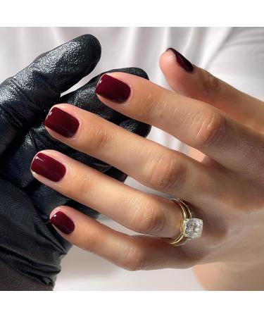 48PCS Reddish Brown Press on Nails - Xcreando Short Square Acrylic Fake Nails Set for Women & Girls | Glossy Wine Red Stick-On & Glue-On False Gel Nails - Buy Online on GoSupps.com