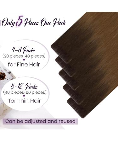 LAAVOO Ombre Brown Real Hair Tape Extensions - 5PC 40cm Virgin Light & Dark Brown Hair - Smooth & Durable for Male Hair - Buy Online on GoSupps.com
