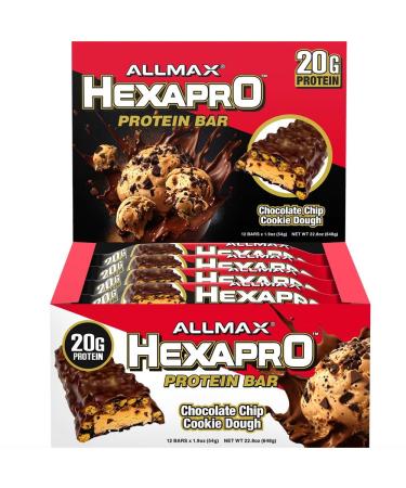 ALLMAX HEXAPRO PROTEIN BAR Chocolate Chip Cookie Dough - Pack of 12 - High-Protein Energy Snack - 20 g of Protein Per Bar - With Whey Protein Isolate Chocolate Chip Cookie Dough 12 Count (Pack of 1)