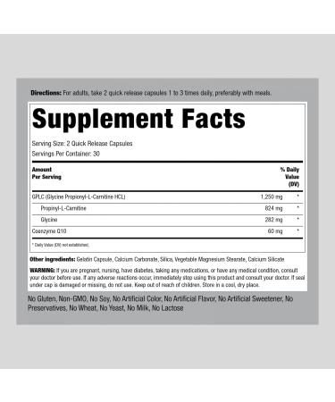 Piping Rock GPLC Supplement with CoQ10 1250mg - 60 Capsules - Buy Online on GoSupps.com
