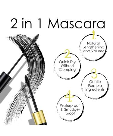 FREEORR 2-in-1 Black Volume & Length Mascara - Quick Dry, Waterproof & Smudgeproof - Natural Lengthening & Volume - Cruelty-Free - 0.317 oz - Buy Online on GoSupps.com