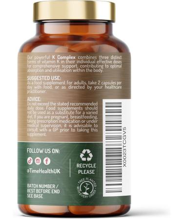 Time Health Vitamin K Complex High Strength 6700ug Per Serving Heart & Bone Support 60 Capsules - Buy Online on GoSupps.com