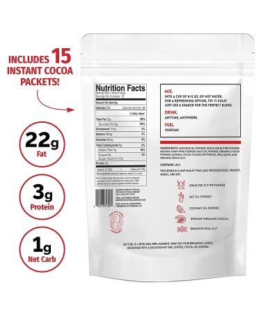 Fat Fuel Instant Keto Cocoa - Keto Meal Replacement with MCT Oil, Coconut Oil & Grass Fed Butter, Low Carb Hot Chocolate - Organic, 15 Packets - Buy Online on GoSupps.com