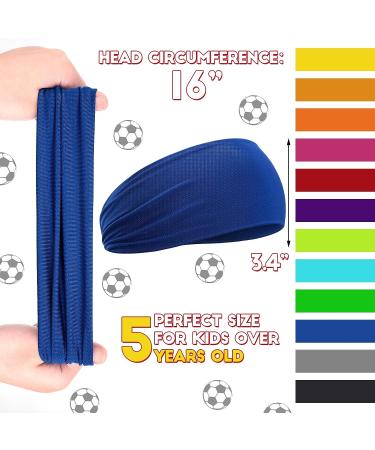 12-Piece Kids Sweatbands Set | Soft Athletic Headbands for Boys & Girls | Wicking Elastic Hairband for Sports | Assorted Colors - Buy Online on GoSupps.com