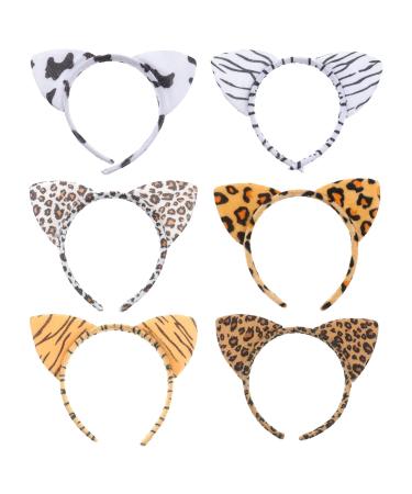Lurrose 6 pieces plush cloth animal cartoon hair tire cat tiger leopard ear halloween frontal ligaments party hair accessories for girls women