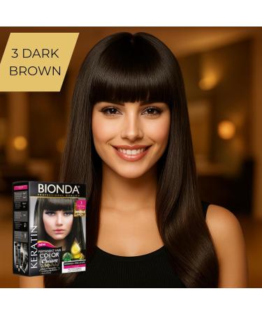 BIONDA Professional permanent hair color Color Cream 3 dark brown 200ml double pack keratin & moringa care longlasting intense color with shine 100 gray coverage - Buy Online on GoSupps.com