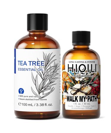 HIQILI 100ML Tea Tree Essential Oil & 30ML Walk My Path Fragrance Oil for DIY Diffuser