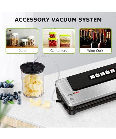 Bonsenkitchen Food Sealer Machine - 5-in-1 Vacuum Sealer for Sous Vide & Food Storage - Includes 5 Bags & 1 Suction Hose - Silver - Buy Online on GoSupps.com