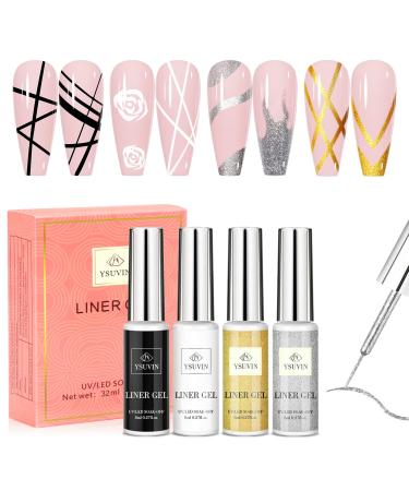 Yueshop Art Liner Gel Nail Polishes Set Painting Soak Off Gel Nail Varnish Set 4x8ml Gel Nail Polish Black Gold Silver White Collection Drawing UV LED Gel Liner Polish Pen Tool For Manicure Art Salon Black White Gold Silver - Buy Online on GoSupps.com