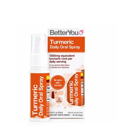 BetterYou Turmeric Daily Oral Spray - Ensures Effective Absorption of Essential Curcuminoids - Natural Ingredients - Suitable for Vegetarians - Gluten Free - Orange Flavor - 0.84 oz