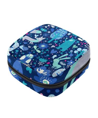 HomeDecorZone Blue Forest Animal Tree Floral Patternl Period Bag Sanitary Napkin Storage Bag Portable Period Bags for Teen Girls Period Small Pouch Pad Bag for Feminine Products Multicoloured 16