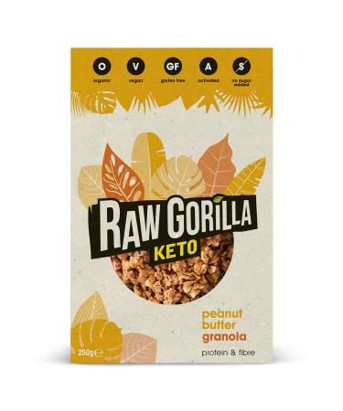 Raw Gorilla Raw Gorilla Organic Keto Peanut Butter Granola 1 x 250g Pack | Low Sugar Vegan No Added Sugar Low Carb 6g Net Carbs Breakfast Cereal