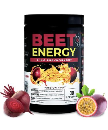 Nutrology Beet Energy O2 Pre Workout Beet Juice Powder - Boost Energy Endurance & Nitric Oxide with Beet Powder Yerba Mate Adaptogens & Electrolytes Passion Fruit Flavor 30 Servings