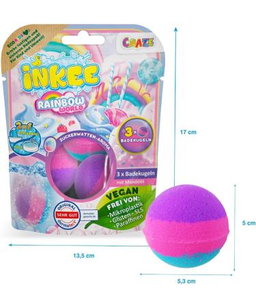 INKEE Pack Color Rainbow World - 9 Pack Scented Bath Bombs for Kids - 9 Bath Balls with 3 Different Color Layers (Pink Purple and Blue) Candy Floss Aroma and Argan Oil - Buy Online on GoSupps.com