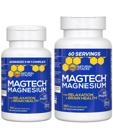 Natural Stacks Magtech Magnesium Value Bundle - 3 Forms of Magnesium - Featuring Magtein L-Threonate - Supports Relaxation and Brain Health* - 270 Total Capsules
