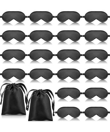 20 Pieces Silk Sleep Mask Silk Eye Mask with Elastic Strap Soft Sleeping Mask Eye Cover Satin Blindfold for Women Men Kids Sleeping Travel Eye Shades (Black)
