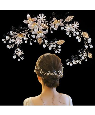 Wedding Hair Accessories Bridal Rhinestone & Pearl Flower Hair Pins U Shaped Crystal Hair Grips Hair Clips for Bridesmaid Women Girls Kids Bobby Pins for Braids Thick Hair (Gold-1pc)