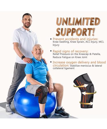 2 Pack Knee Compression Sleeve with Gel Pads & Stabilizers - Size L, Orange (1 Pair) | Knee Brace for Men & Women - Support for Running, Weightlifting, Arthritis & Joint Pain Relief - Buy Online on GoSupps.com