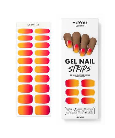 MOYOU LONDON Semi-Cured UV Gel Strips - 20 Pieces - Gel Nail Foils UV Curing for Salon Quality Manicure - Heat Wave