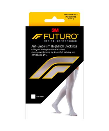 FUTURO Anti-Embolism Thigh Length Stockings, Medium Regular, White. Moderate (18 mm/Hg)