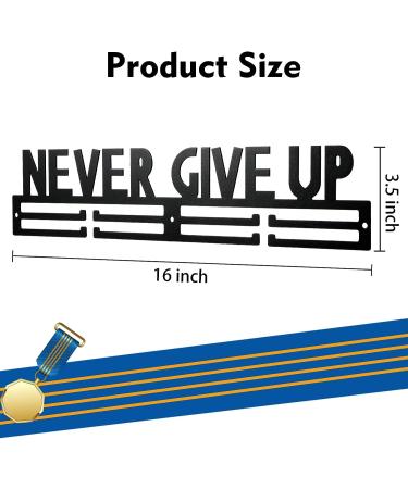 Yerliker Never Give Up Medal Holder - 16 Metal Hanger for Over 50 Medals - Easy to Install Sports Award Display for Runners, Gymnasts, Soccer Players - Wall Mount Ribbon Rack - Buy Online on GoSupps.com