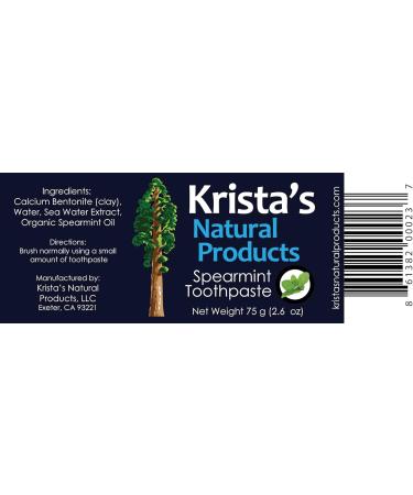 Organic Spearmint Toothpaste - Krista's Natural Products | 75g (2.6oz) - Natural Oral Care for Fresh Breath - Buy Online on GoSupps.com