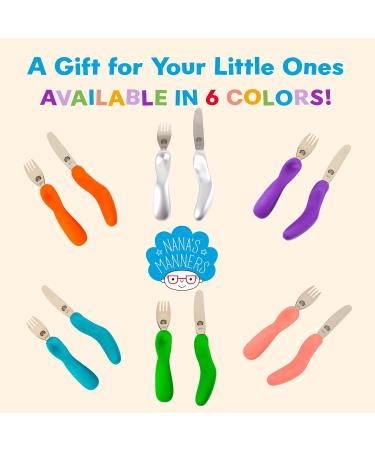 Nana's Manners Stage 3 Cutlery Set- Children's Knife & Fork for Self-Feeding- Ages 3 & Up- Silicone Handles- Non-BPA- Borneo Green - Buy Online on GoSupps.com