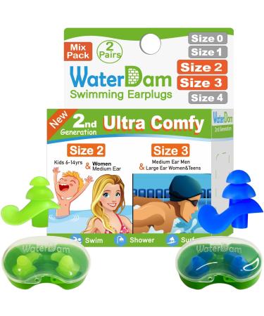 Waterdam swimming earplugs waterproof ultra-comfortable prevent swimmer earplugs (size 2 + 3: small medium-sized ears for men (green) and medium-sized ears teenagers women (blue))) - Buy Online on GoSupps.com