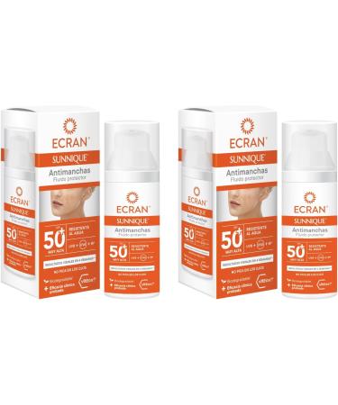  Ecran Sunscreen - Anti-dark spot facial sunscreen SPF 50+ with niacin protects against burns corrects imperfections evens skin tone formula with VitEox 80 - Pack of 2 x 50 ml - Buy Online on GoSupps.com