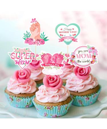 HOWAF 13pcs Happy Mother's Day Cupcake Toppers Pink Floral Mother's Day Cupcake Picks for Mother s Day Cake Decorations Best Mom Ever Cake Topper for Mother's Day Birthday Party Supplies - Buy Online on GoSupps.com