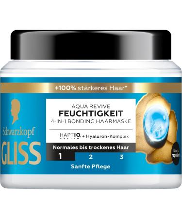 Gliss Aqua Revive 4 in 1 Moisturizing Treatment (400 ml) with HAPTIQ System and Hyaluronic Acid for a Hydrated Hair Feel Hair Mask for Normal to Dry Hair - Buy Online on GoSupps.com