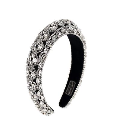 QIANXUAN Crystal Rhinestone White Pearl Headband for Women and Girls | Handmade Padded Velvet Hairband with Jewelry Chain | Elegant Retro Diamond Hair Accessories - Buy Online on GoSupps.com