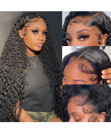 Kiss Love 13X4 Deep Wave Lace Front Wigs Human Hair Curly Wigs for Black Women Deep Wave Lace Frontal Wet and Wavy Wig Human Hair Pre Plucked with Natural Baby Hair 150% Density Natural Hairline Natural Color (28Inch) 28 I…