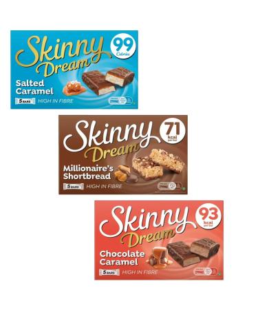 (3 Pack) Skinny Dream Guilt Free Bars | Millionaire's Shortbread | Chocolate Caramel | Salted Caramel | 15 Bars in Total.