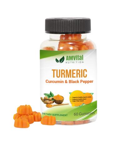 AMVital Turmeric Gummies Curcumin with Black Pepper - Joint Support Gummies for Adults - 60 Count 60 Count (Pack of 1)