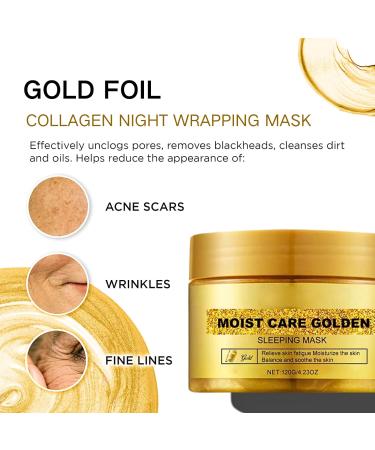 Gold Overnight Sleeping Facial Mask Collagen Night Wrapping Mask Hydrating Face Mask Face Peel Mask Firming Deep Skin Clean Purifying Acne Reduces Fine Lines & Wrinkles Face Masks Skincare 120G - Buy Online on GoSupps.com