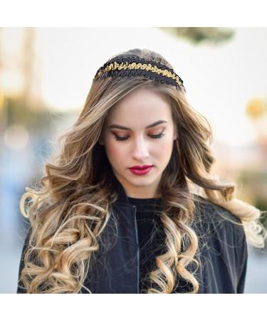 Hairband Elastic Stretch | Hair Bands Fashion | Sequin Headband Elastic | Women's Headbands - Stylish for Teens Girls and Women - Hair Accessories for Volleyball Basketball and Sports Teams Black Gold - Buy Online on GoSupps.com