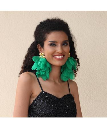 Feylie Handmade Flower Fringe Earrings - Exaggerated Spring Jewelry Gift | Long Green Holiday Earrings - Buy Online on GoSupps.com