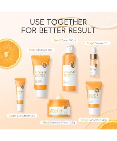 6Pcs Vitamin C Skincare Gift Set for Teenage Girls - Travel Skin Care Kit with Cleanser Toner Serum Eye Cream Face Cream Sunscreen Hydrating Facial Kit for Women Teen Girls Mom Daughter Birthday Vitamin C Set - Buy Online on GoSupps.com